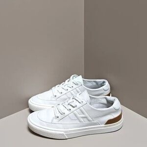 🚩steal authentic Hermes White and Brown Women's Sneakers